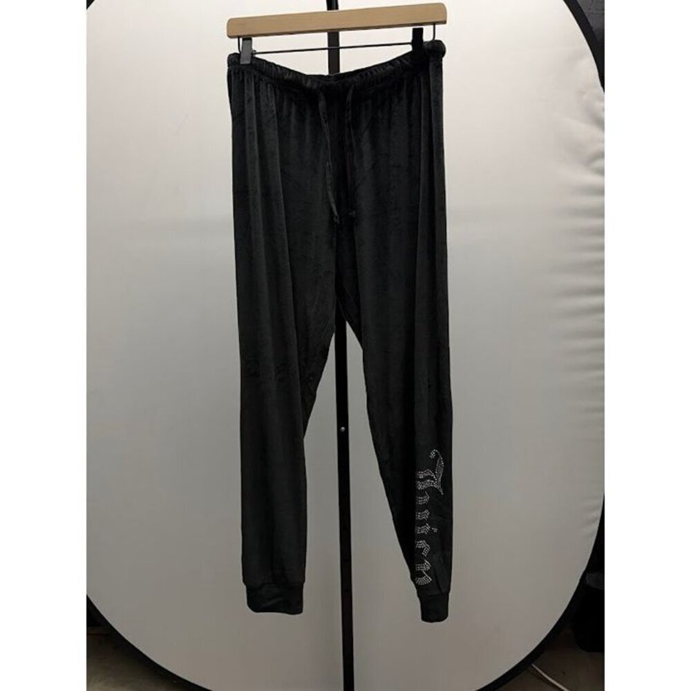 Juicy Couture Black Velour Rhinestone Logo Jogger Pants